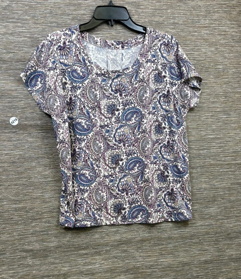 J. Jill Womens Luxe Supima Top Size M Paisley Preppy Quiet Luxury Casual Chic